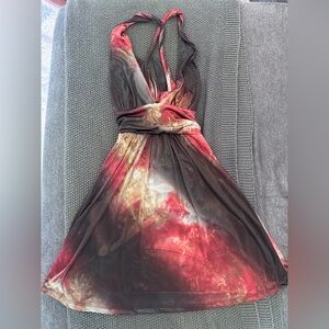 Satin Tie-Dye Halter Dress